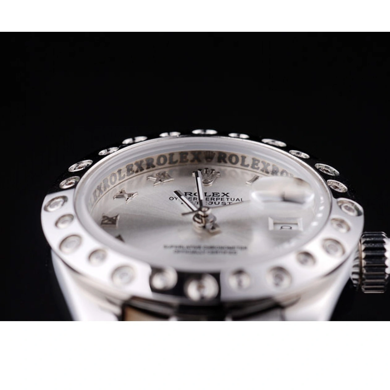 Aaa replica watch Polished Silver Datejust Dial Bezel 7474 Silver Rolex Diamonds 1026